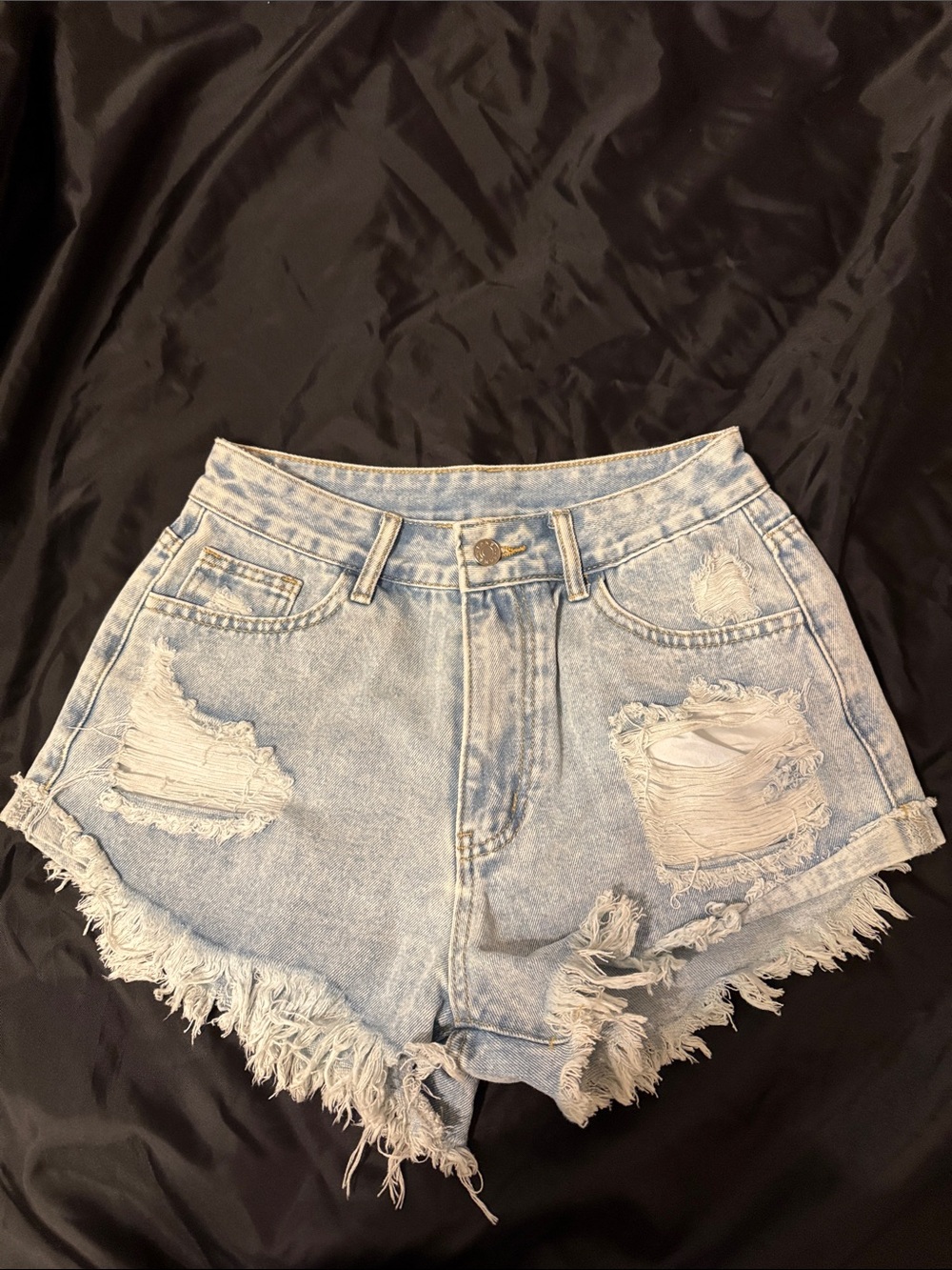 SHEIN Light Blue Distressed High-Rise Denim Shorts